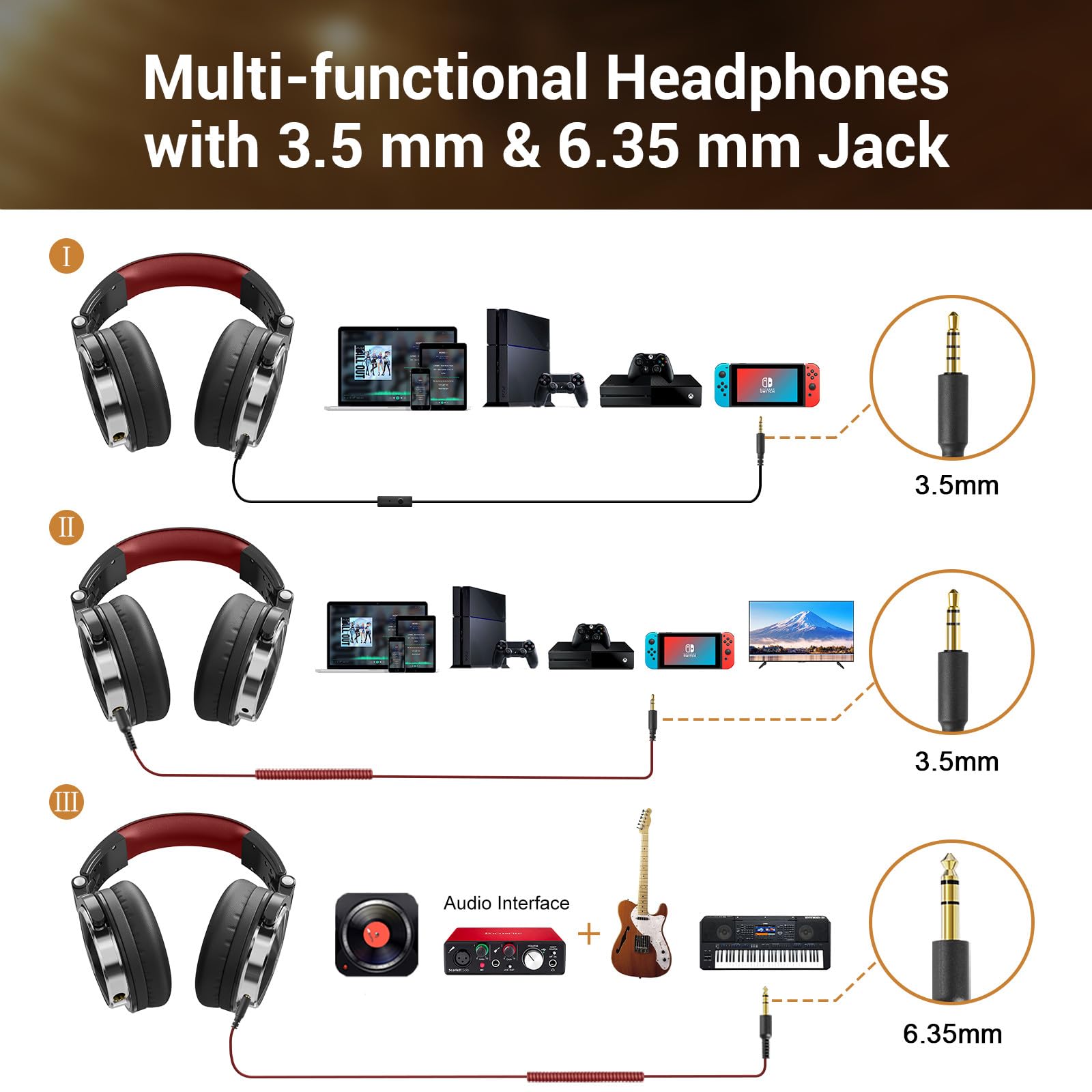 OneOdio Wired Over Ear Headphones Hi-Res Studio Monitor & Mixing DJ Stereo Headsets with 50mm Drivers and 1/4 to 3.5mm Jack for